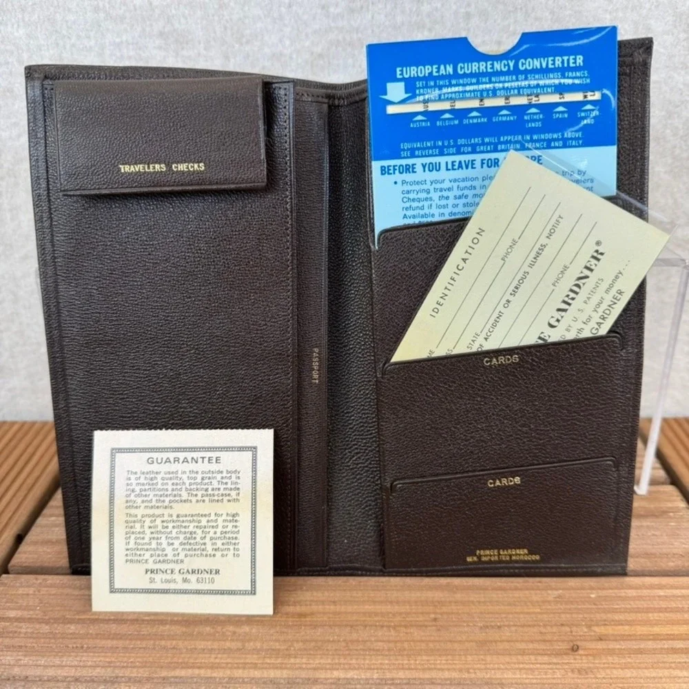 Vtg Prince Gardner Vintage Brown Morocco Leather Passport Travel Wallet